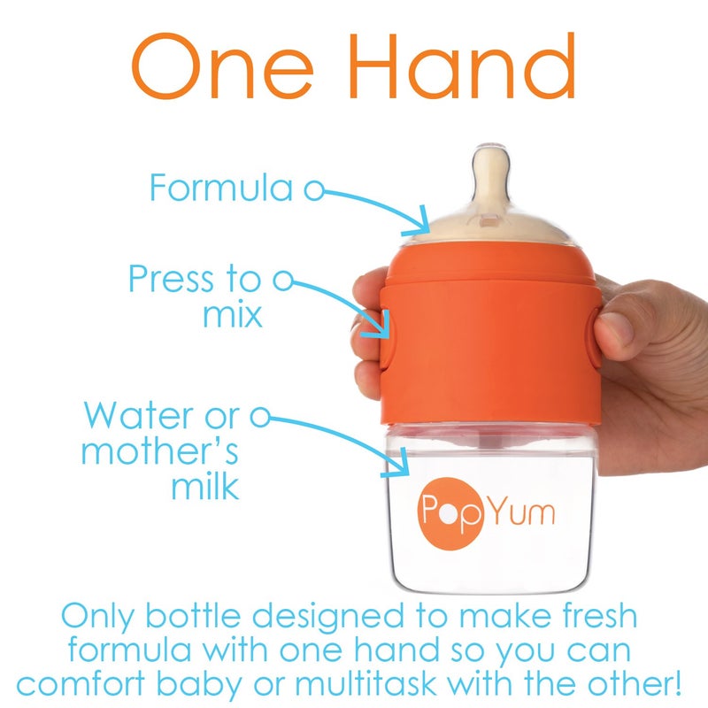 PopYum 5 oz Orange Anti-Colic Formula Making/Mixing/Dispenser Baby Bottles, 3-Pack with #1 Slow Flow Nipples, 150 ml, BPA-Free, Natural Latch - Image 2